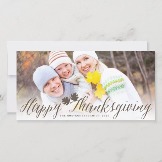 Thanksgiving Brown Fall laat een eenvoudige script Feestdagenkaart (Voorkant)