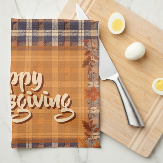 Thanksgiving Brown Plaid Theedoek (Quarter Fold)