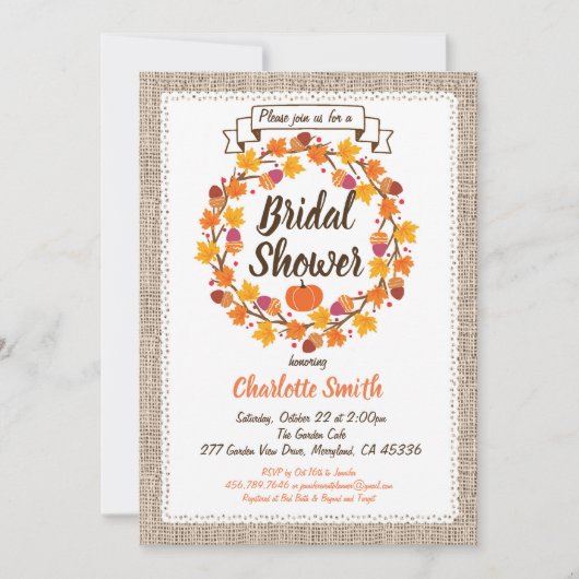 Thanksgiving bruidsdoucheuitnodigingskrans kaart (Voorkant)