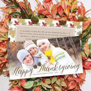Thanksgiving Bruine Herfstbladeren Eenvoudig Scrip Feestdagenkaart
