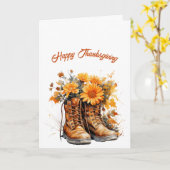 Thanksgiving bruine laarzen illustratie kaart (Gele Bloem)