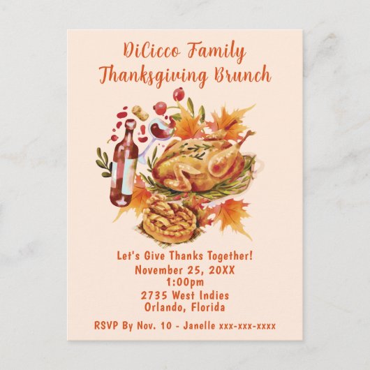 Thanksgiving Brunch Harvest Celebration Briefkaart (Voorkant)