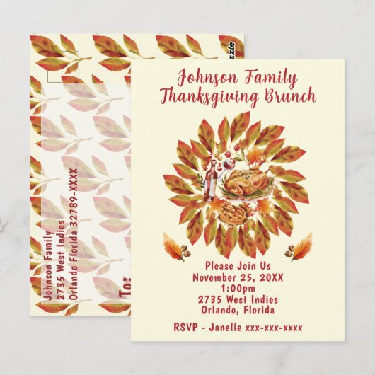 Thanksgiving brunch herfstfeest scene briefkaart (Voorkant / Achterkant)