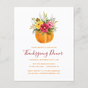 THANKSGIVING BUDGET INVITE HERFST FLORAL PUMPKIN