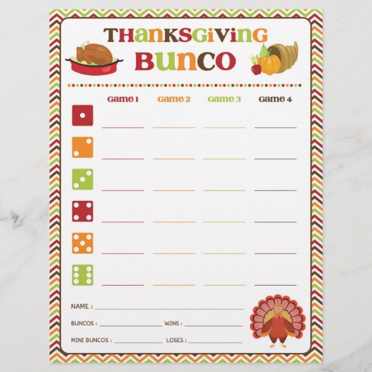 Thanksgiving Bunco Party Game Score Kaart (Voorkant)