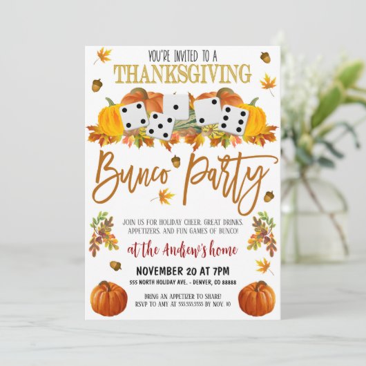 Thanksgiving Bunco Party Uitnodiging (Staand voorkant)