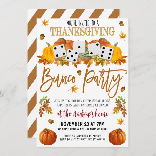 Thanksgiving Bunco Party Uitnodiging (Voorkant / Achterkant)