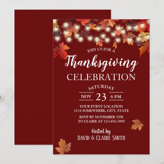Thanksgiving Burgundy Red Autumn Leaves Kaart (Voorkant / Achterkant)