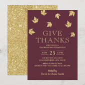 Thanksgiving Burgundy Red en Gold Leaves Kaart (Voorkant / Achterkant)