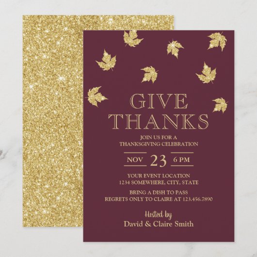 Thanksgiving Burgundy Red en Gold Leaves Kaart (Voorkant / Achterkant)