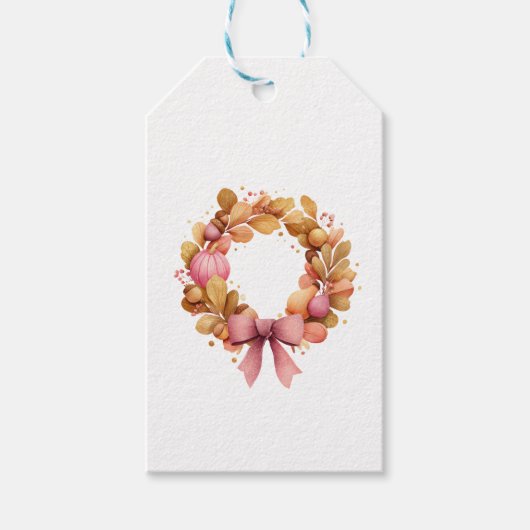 Thanksgiving Cadeaubehuizing Kaart met Herfst Wrea Cadeaulabel (Voorkant)