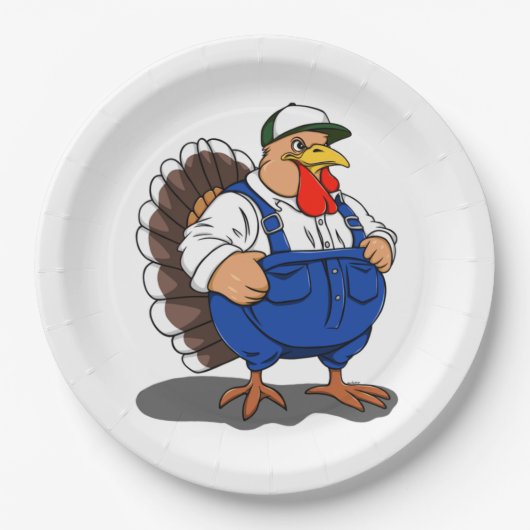Thanksgiving, Cartoon Boer Turkije, Papieren Bordje (Voorkant)