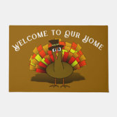Thanksgiving Cartoon Turkey Pilgrim Deurmat (Voorkant)