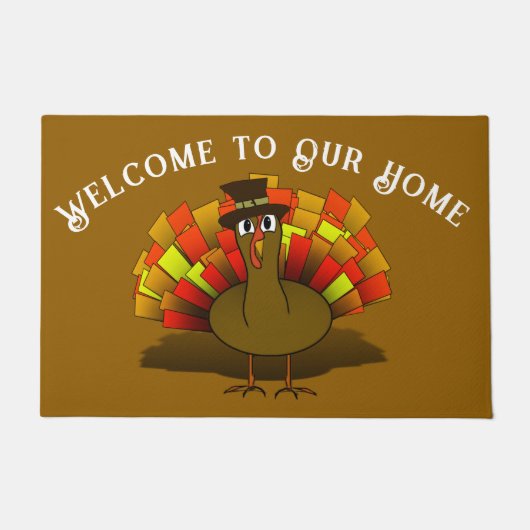 Thanksgiving Cartoon Turkey Pilgrim Deurmat (Voorkant)