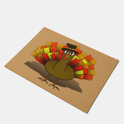 Thanksgiving Cartoon Turkije Pilgrim Deurmat (Schuin)
