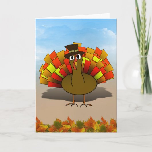Thanksgiving Cartoon Turkije Pilgrim Feestdagen Kaart (Voorkant)