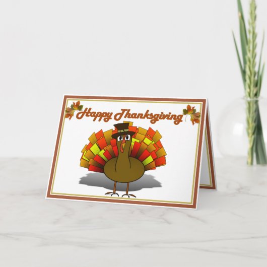 Thanksgiving Cartoon Turkije Pilgrim Feestdagen Kaart (Voorkant)