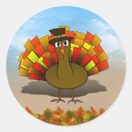 Thanksgiving Cartoon Turkije Pilgrim Ronde Sticker