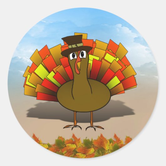 Thanksgiving Cartoon Turkije Pilgrim Ronde Sticker (Voorkant)