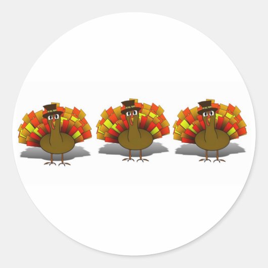 Thanksgiving Cartoon Turkije Pilgrim Ronde Sticker (Voorkant)