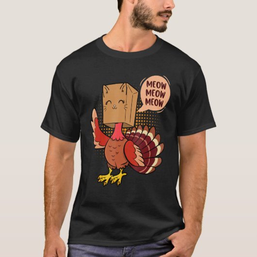 Thanksgiving Cat   Fake Cat Meow Thanksgiving Turk T-shirt (Voorkant)
