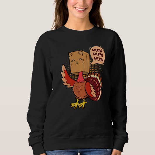 Thanksgiving Cat Fake Cat Meow Thanksgiving Turke Trui (Voorkant)