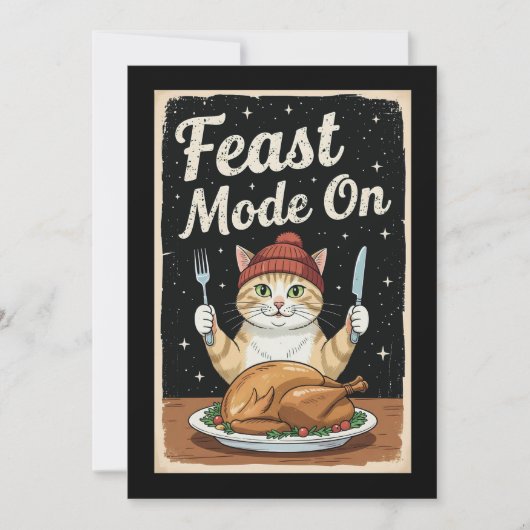 Thanksgiving Cat Feast Mode aan Feestdagenkaart (Voorkant)