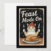 Thanksgiving Cat Feast Mode aan Feestdagenkaart (Voorkant / Achterkant)