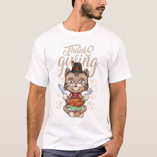 thanksgiving cat funny desing family t-shirt (Voorkant)
