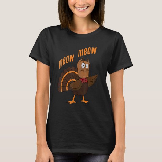 Thanksgiving Cat Funny Fake Cat Meow Thanksgiving T-shirt (Voorkant)