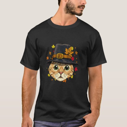Thanksgiving Cat Pilgrim Costume T-shirt (Voorkant)