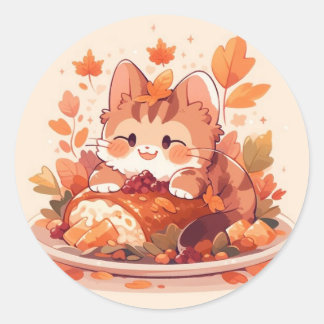 Thanksgiving Cat Ronde Sticker