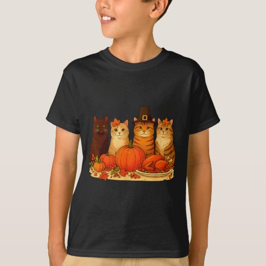 Thanksgiving Cats Dinner Pumpkin Autumn Men Women  T-shirt (Voorkant)
