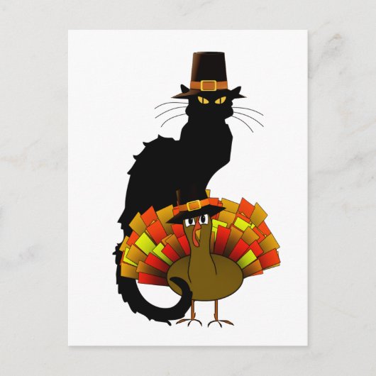 Thanksgiving Chat Noir met Turkije Feestdagenkaart (Voorkant)