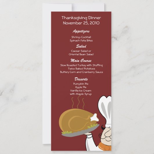 Thanksgiving Chef Turkey Day Gepersonaliseerd Menu Kaart (Voorkant)