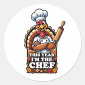 Thanksgiving Chef Turkije Ronde Sticker (Voorkant)