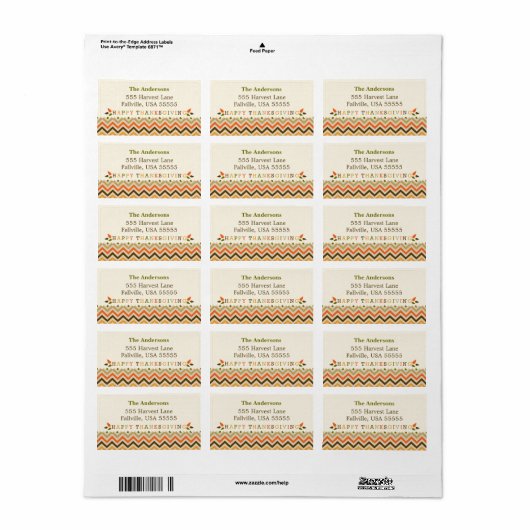 Thanksgiving Chevron Adresetiketten Etiket (Full Sheet)