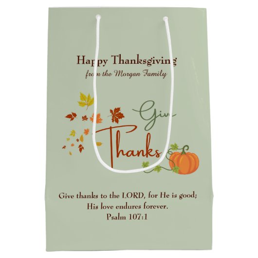 Thanksgiving Christelijk | Aangepaste naam & Bijbe Medium Cadeauzakje (Achterkant)