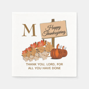 THANKSGIVING Christelijk monogram papier Servet