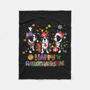 Thanksgiving Christmas Boston Terrier Dog Hallotha Fleece Deken