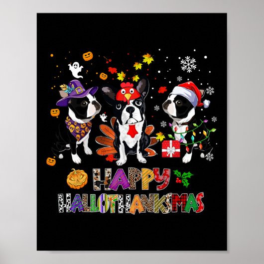 Thanksgiving Christmas Boston Terrier Dog Hallotha Poster (Voorkant)
