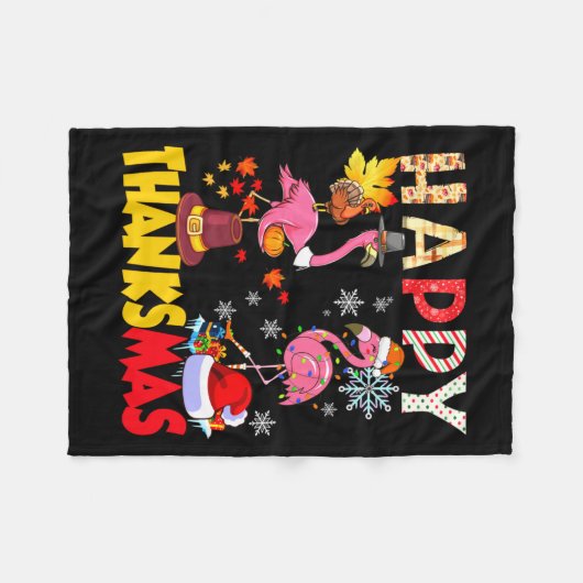 Thanksgiving Christmas Flamingo Happy Thanksmas Xm Fleece Deken (Voorkant (Horizontaal))