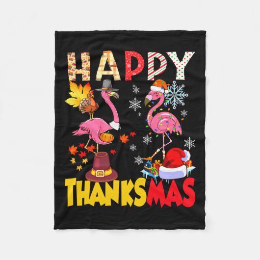 Thanksgiving Christmas Flamingo Happy Thanksmas Xm Fleece Deken (Voorkant)