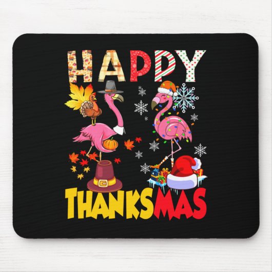 Thanksgiving Christmas Flamingo Happy Thanksmas Xm Muismat (Voorkant)