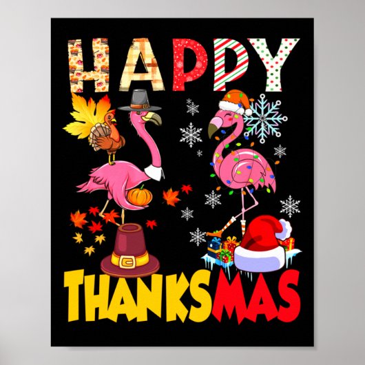 Thanksgiving Christmas Flamingo Happy Thanksmas Xm Poster (Voorkant)