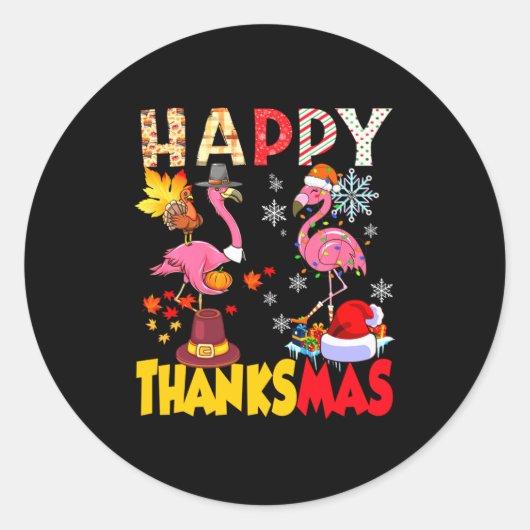 Thanksgiving Christmas Flamingo Happy Thanksmas Xm Ronde Sticker (Voorkant)