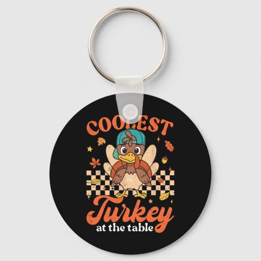 Thanksgiving Coolest Turkey At Table Boys Kids Tod Sleutelhanger (Voorkant)