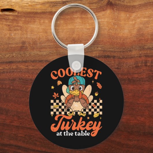 Thanksgiving Coolest Turkey At Table Boys Kids Tod Sleutelhanger (Voorkant)