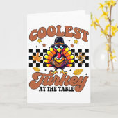 Thanksgiving Coolest Turkey At The Table Dinner Gi Kaart (Gele Bloem)