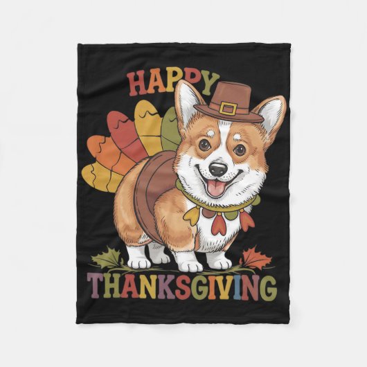 Thanksgiving Corgi Hond Kalkoen Fleece Deken (Voorkant)